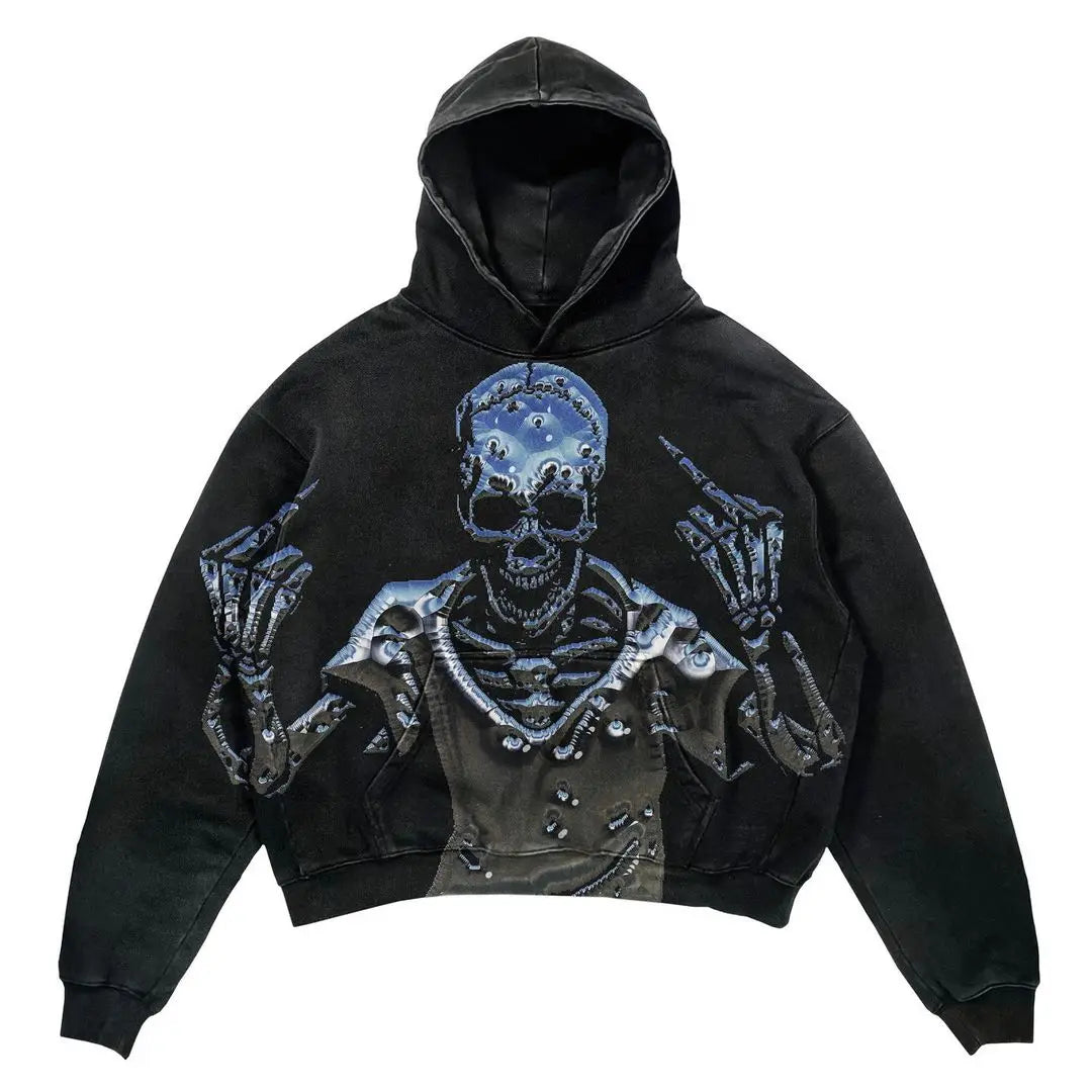 Punk Wind Ninja Printed Long-sleeved Hoodies Couples Hip-hop Street Y2k Street Loose Oversized Hoodies Harajuku Goth Top