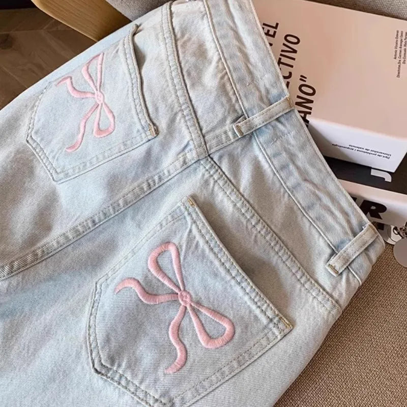 Casual Loose Fit Jeans Relaxed Trousers High Waist Wide Leg Light Wash Embroidered Plus Size Comfort Jeans jeans