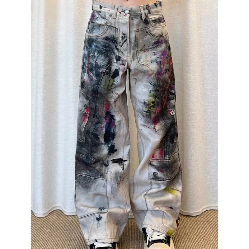 Apricot Jeans Hip-hop Vintage Streetwear Y2K Wide Leg Straight Jean High Waist Trouser Classic Baggy Denim Pants