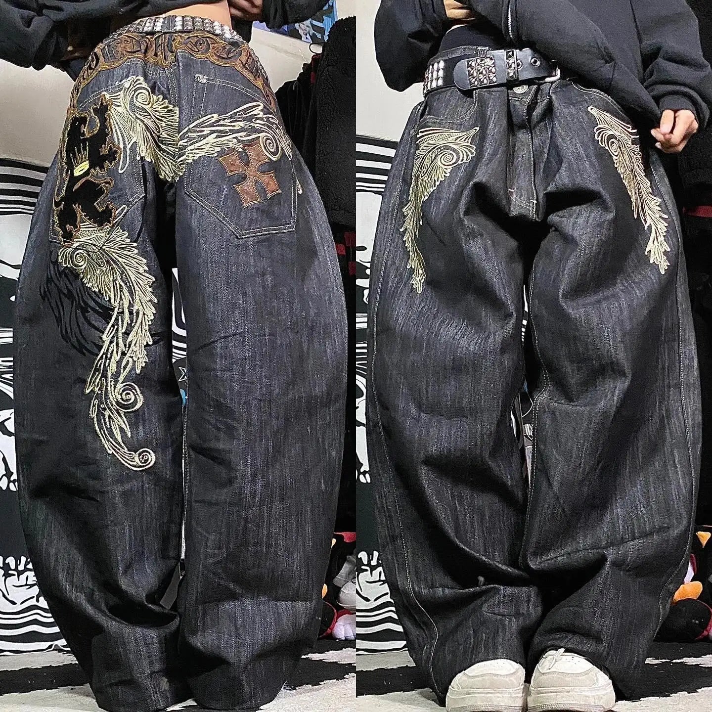Trend Washing Heavy Industry Loose Jeans Street Y2K Hip-hop Oversized Wide-leg Pants Unisex Mopping Jeans