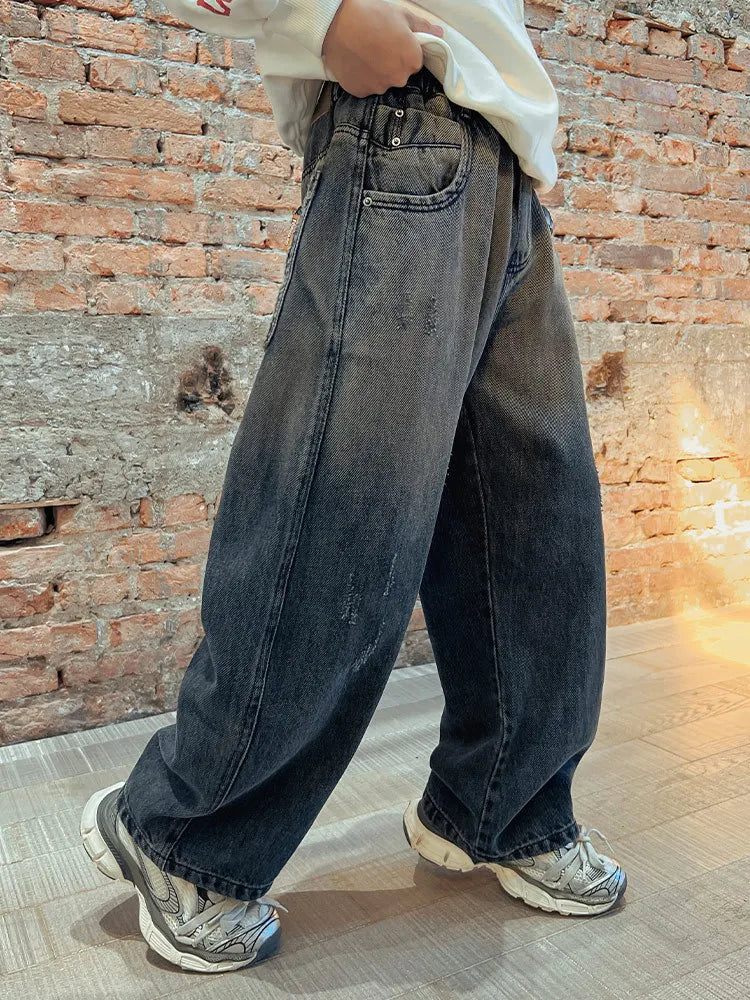 Teenagers Boys Jeans Children Wide Leg Denim Pants