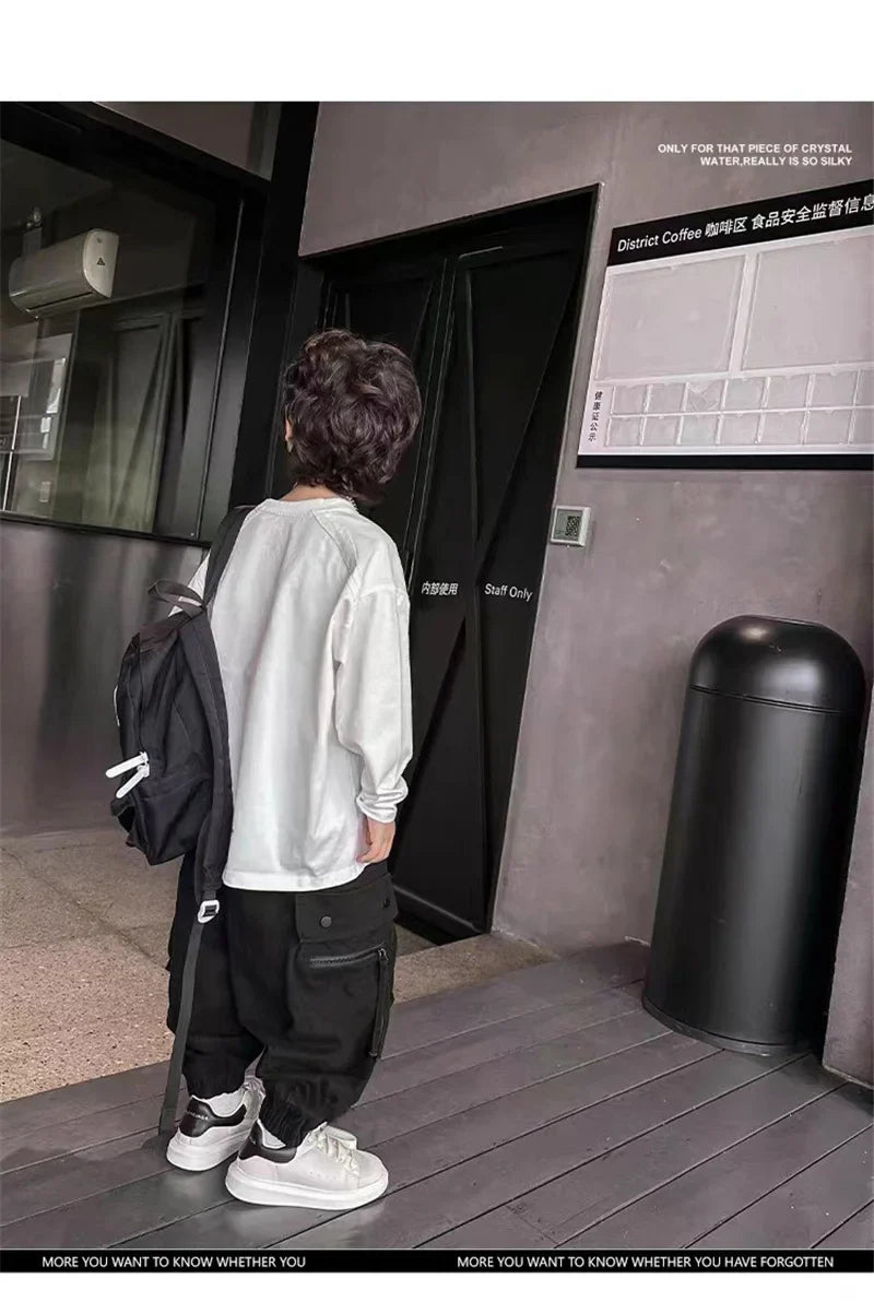 Boys Casual Cargo Pants Big Kids Sport Long Pants Teenage Streetwear Baggy Trousers Children Joggers Pants