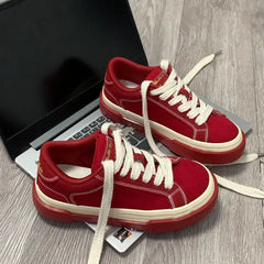 Vintage Red Canvas Low-top jogging Sneakers Casual Letter Embroidery Skateboard Shoes Students Flat outdoor trainers