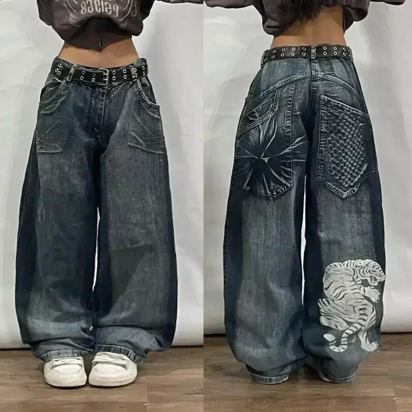 American Trend Joker Pattern Embroidered Loose Jeans Street Y2K Hip Hop Oversized Wide-leg Pants Unisex Jeans