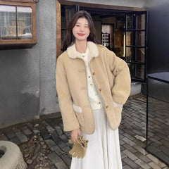 Retro Korean Style Cotton Jacket Lamb Fur Unique Beautiful Short Size Milk Series Cotton Coat