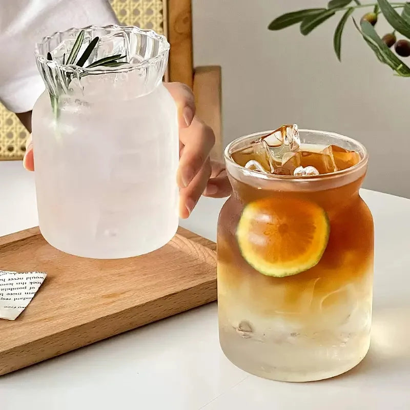Glass Drinkware Cold Coffee Cups Latte Coffee Glass Iced Juice Milk Water Bottle