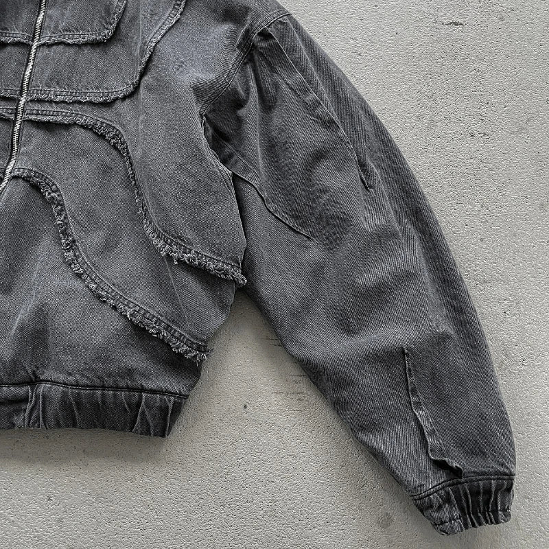 Y2K Denim Jacket American Splicing Style Gothic Vintage Trend Unisex Streetwear Punk High Street Oversized Leisure Zip Up Hoodie