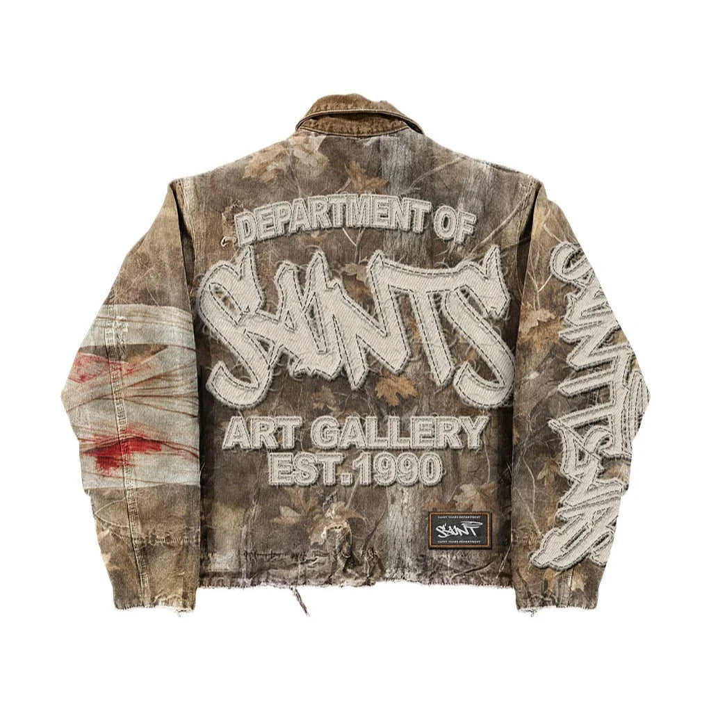 Streetwear Retro Vintage Camouflage Leaf Jacket Y2K Clothess Hip Hop Letter Patch Embroidery Oversized Jacket Casual Coats