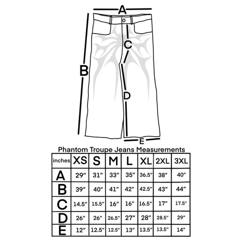 Y2K Phantom Jeans High Street Spider Embroidered Patch Hip Hop Streetwear Gothic Retro Oversized Baggy Fit Unisex Mopping Pants