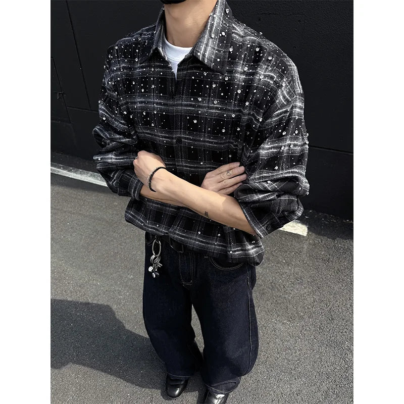 Starry Shirt long sleeve shirts grid loose Stage performance costumes Star shirt