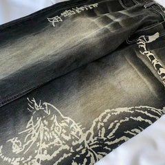 Y2K American Tiger Print Loose Jeans High Street Harajuku Wind Trend Casual Joker High Waist Wide Leg Pants