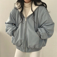 Both Sides Thicken Coat Zipper Hooded Jacket Oversized Elegant Solid Warm Coats Casual Ladies Outerwear