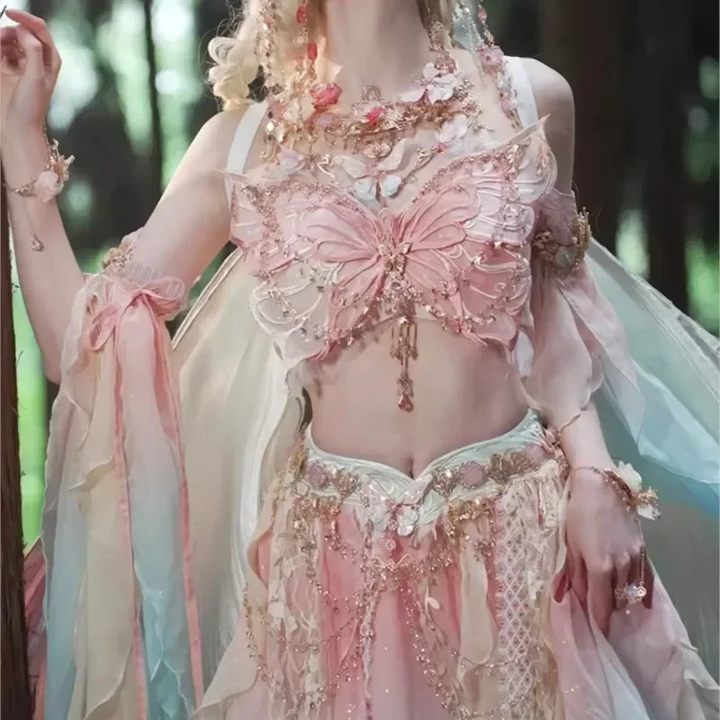 Pink Butterfly Theme Exotic Dunhuang Feitian Hanfu Western Ethnic Style Heavy Embroidery Fairy Suit Role-playing Costume