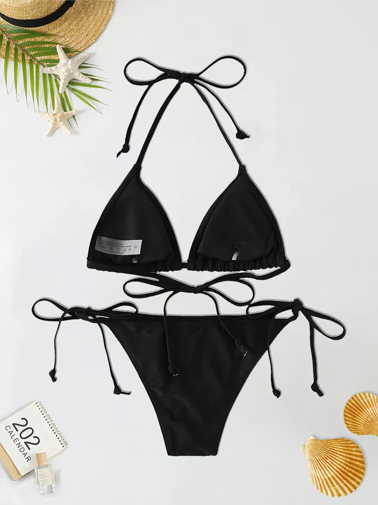 2Pc/Set Swimsuit Bikinis Set Triangle Swimwear String Beachwear Thong One Piece Suits Brazilian Biquini