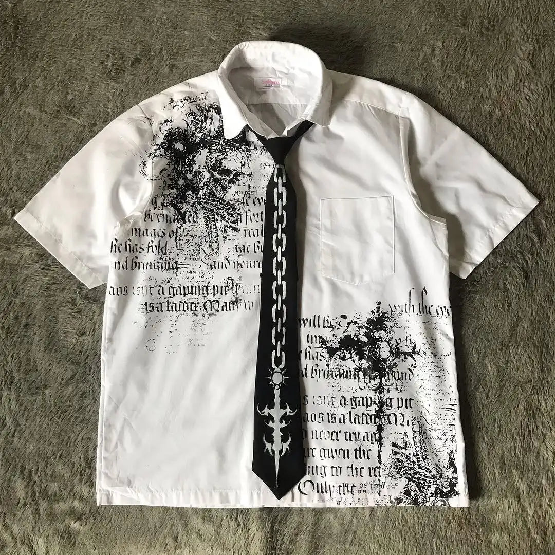 Y2K Black Shirt Affliction Retro T Shirt Harajuku Skull Holy Writ Letter Printing Tee Gothic Short Sleeves Tops