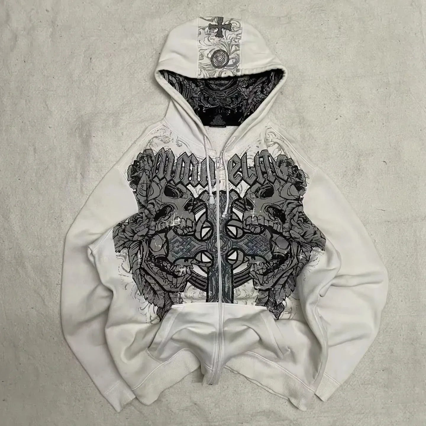 American Oversized Pattern Printed Zipper Hooded Sweater Y2K Gothic Harajuku Hip Hop Couple Hoodies