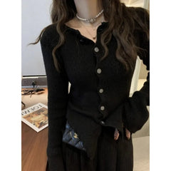 Deeptown Y2k Grey Vintage Kint Sweater Harajuku Long Sleeve Cardigan Irregular Korean Slim Jerseys Casual