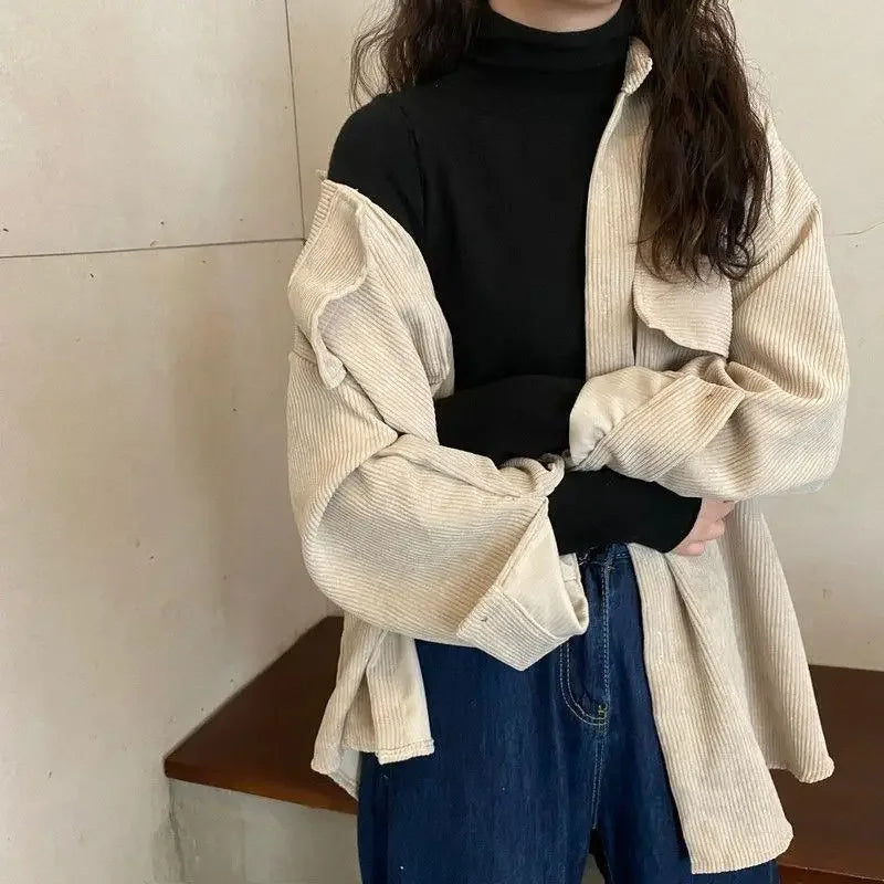 Corduroy Jacket Versatile Retro Mid-Length Shirt Top Trendy Ins Style Sleeveless Coat