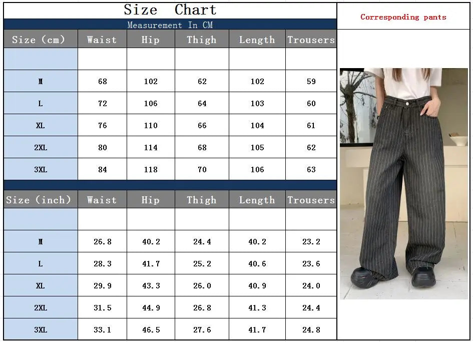 Ropa Y2K Vintage Striped Wide Leg Baggy Jeans Pants