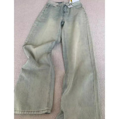 Street Harajuku Heavy Industries Retro Pattern Embroidery Blue Washed Jeans Personalized Casual Splicing Flare Pants