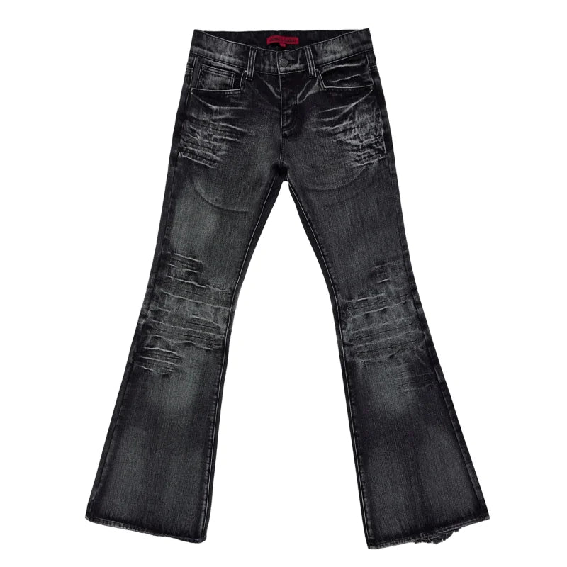 Y2K Mid Blue Flared Jeans Vintage Washed Bootcut Jeans Gothic High Street Unisex Streetwear Retro Baggy wide leg Pants