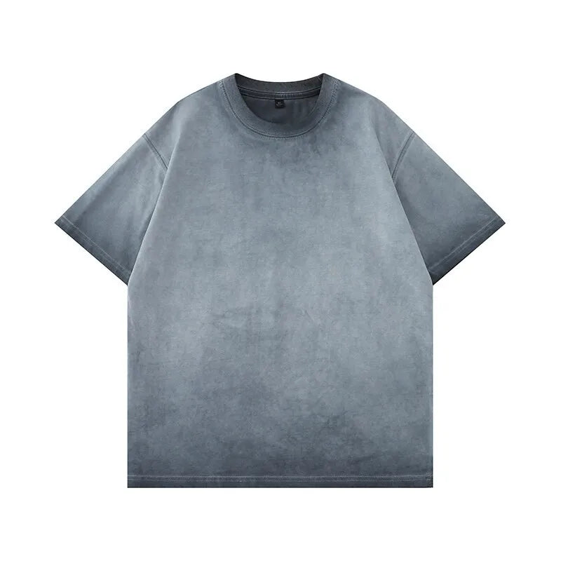Mens Gradient Washed Loose Crew Neck Tee Streetwear Vintage Distressed Oversized Tshirt man Casual Trendy Basic Top