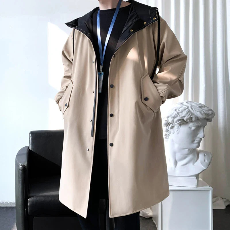 Trench Turn Down Collar Hooded Trenchcoat Single-breasted Loose Windbreaker Casual Overcoat Fake Two Piece