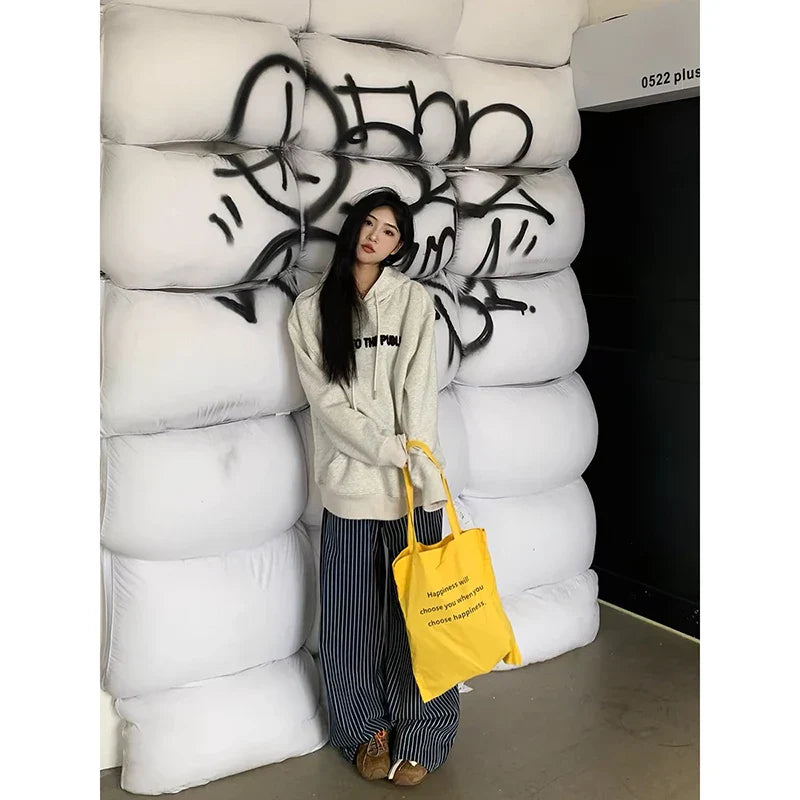 Y2K Vintage 90s Blue Striped High Waist Wide Leg Pants Long Loose Korean Trousers Full Length Bottom Jeans Pants