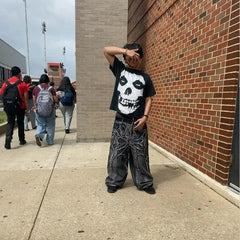 Y2K Baggy jeans Gothic Oversized embroidered spider patchwork wide leg pants American hip hop street style floor pants