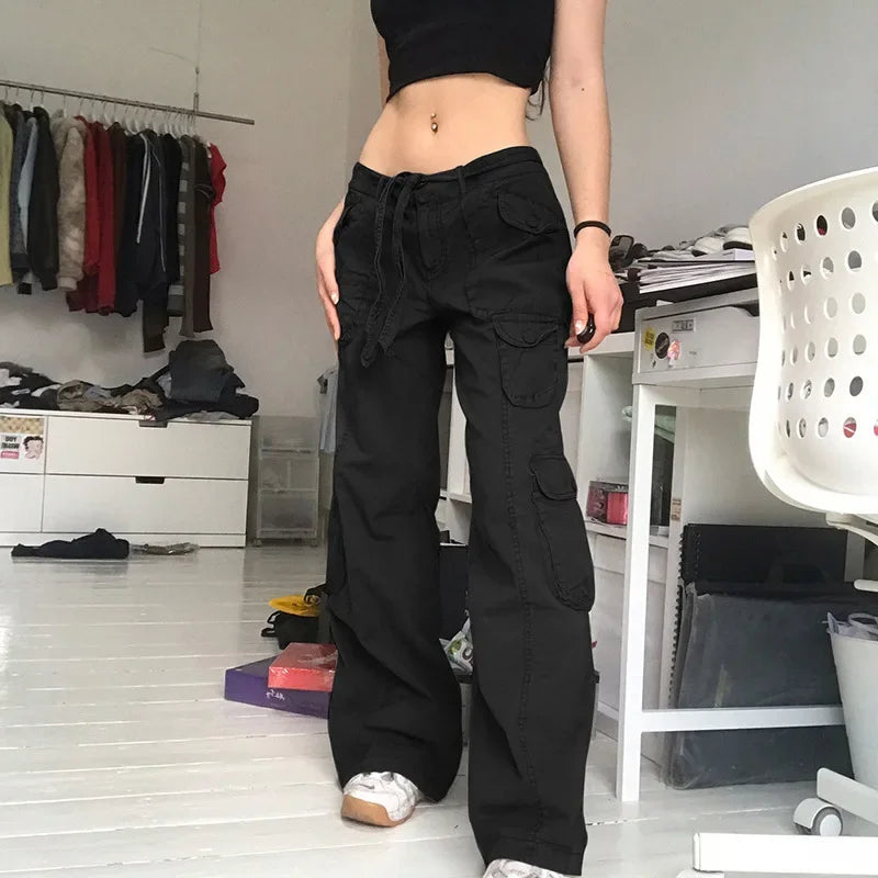 American Style Vintage Multi-pocket Distressed Cargo Pants Loose Fit Slimming Straight-leg Casual Trousers