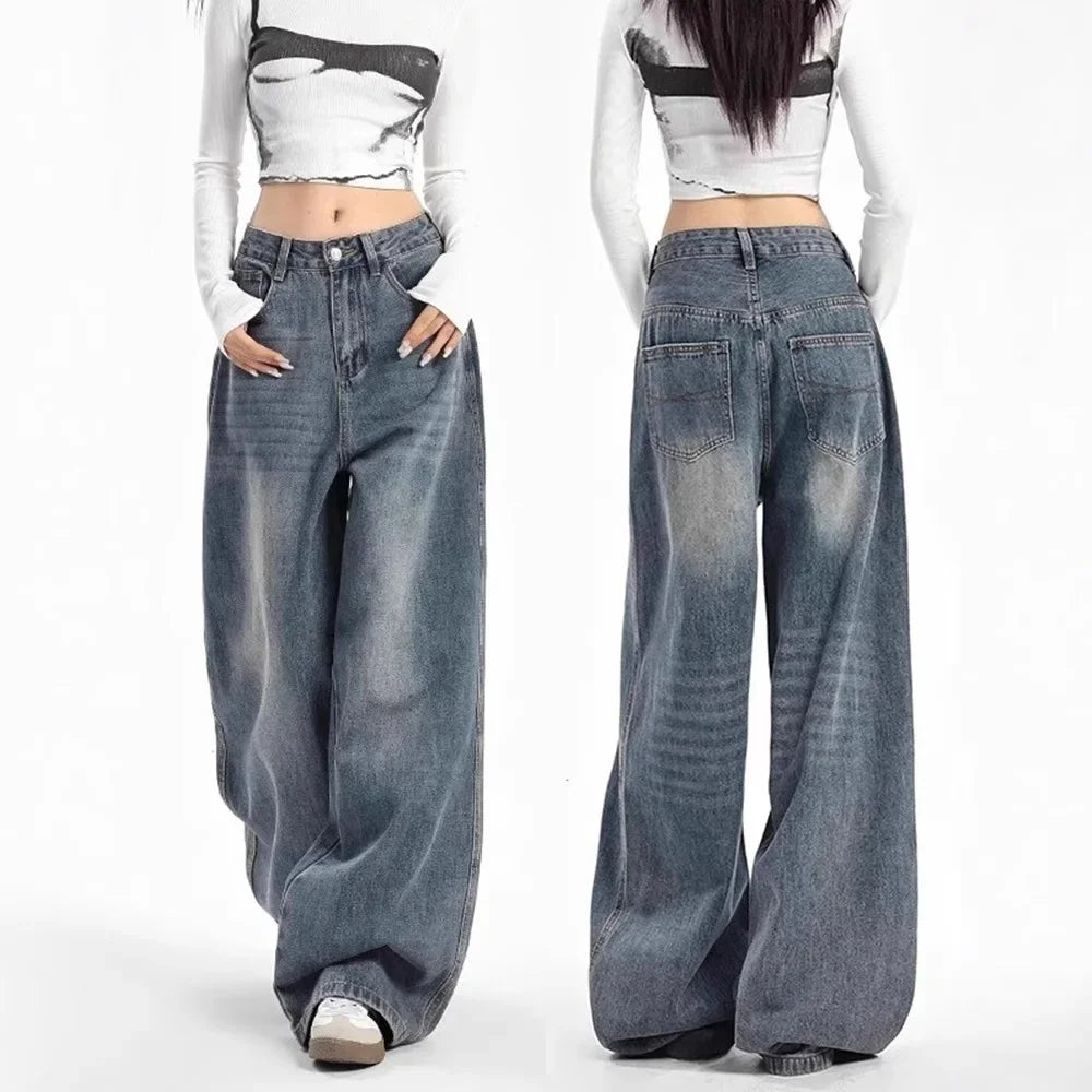 High Waist Wide Leg Denim Jeans Loose Straight Floor-Length Pants Style Comfortable Sensation