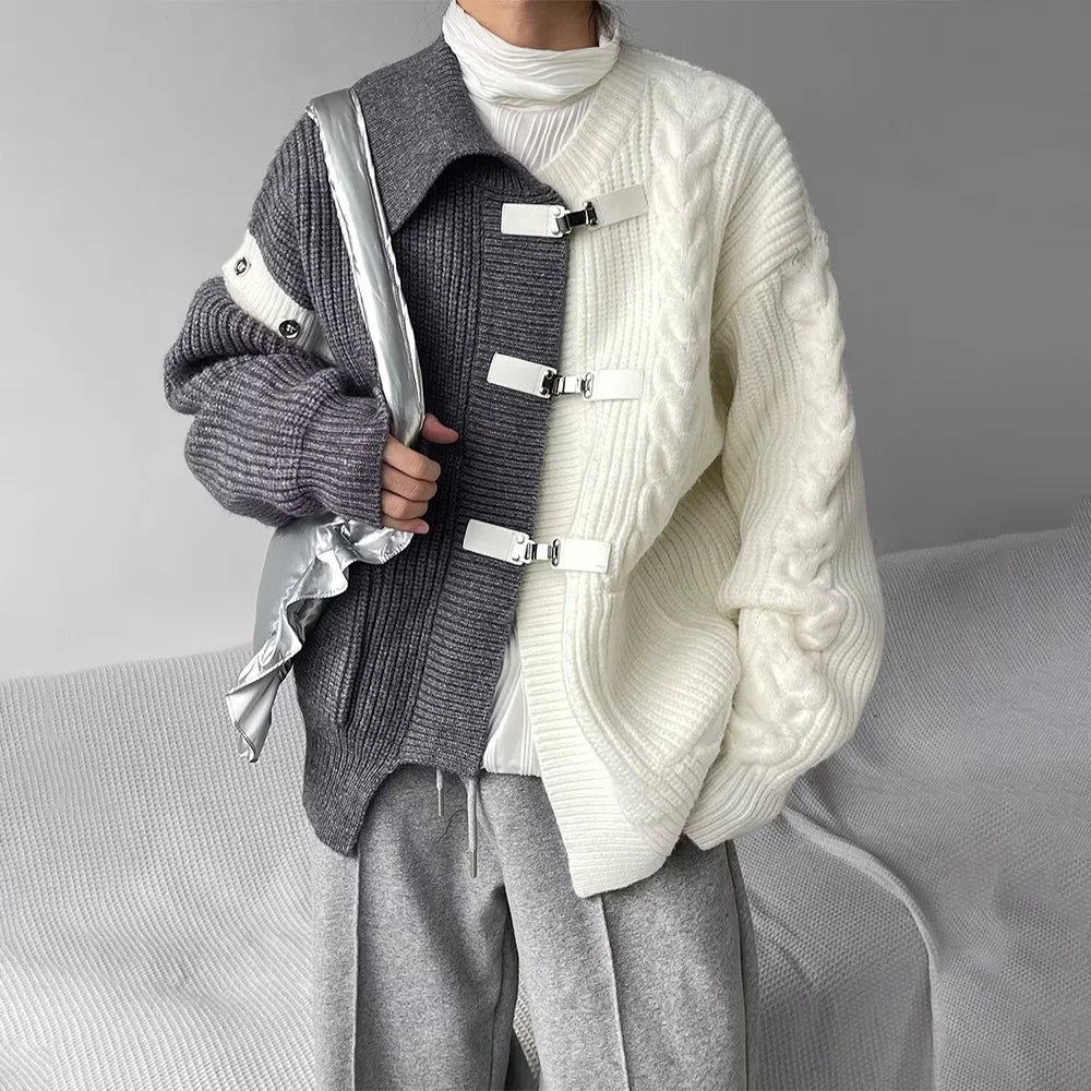 Sweater Y2k Splicing Button Knitted Jacket Niche Streetwear Soft Knitwear Personality Youthful Casuals Clothing