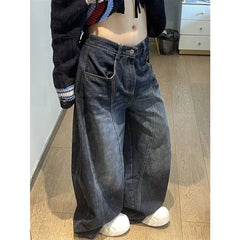 Black Jeans High Waist Vintage Design Hip Hop Straight Baggy Denim Pants Street Y2K American Style Wide Leg Denim Trouser
