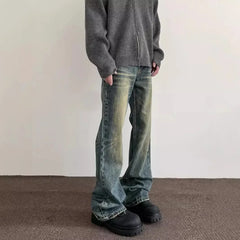 Vintage American Style Straight-Leg Slimming Long Jeans Distressed Washing Denim Pants Trendy Brand Bootcut Pants