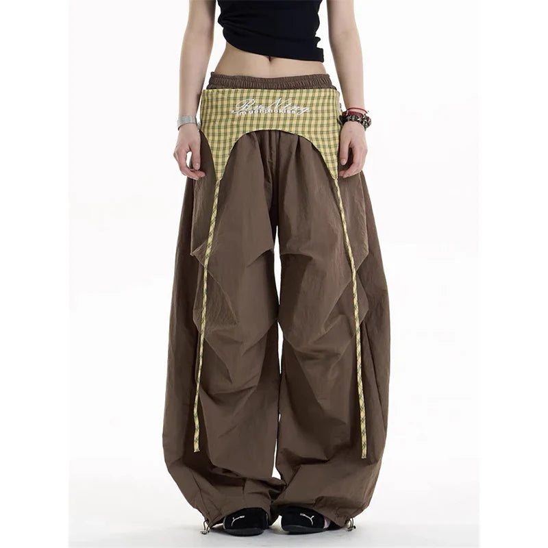 Brown Baggy Parachute Pants Oversize Cargo Pants Harajuku Japanese Y2k Gyaru Vintage Trousers Clothes