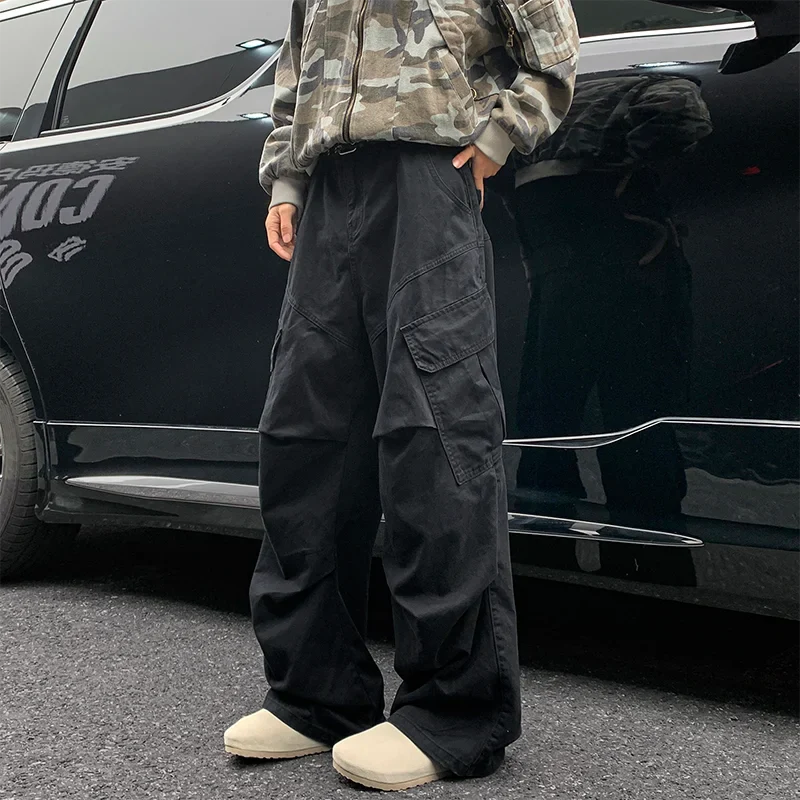 Big Pocket Cargo Pants Japanese Y2k Harajuku Loose Straight Wide Leg Trousers Baggy Pants Man Hip Hop Sweatpants