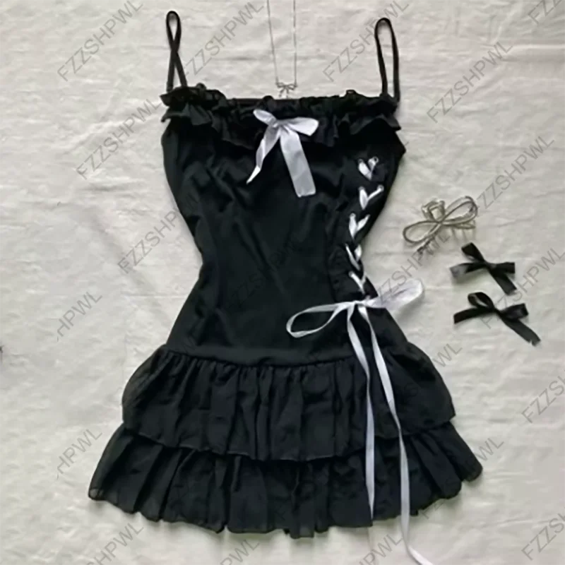 Y2k Harajuku Vintage Casual Skirts Sleeveless American Retro 90st Streetwear Aesthetics Korean Style Frocks
