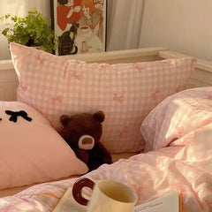 Plaid Bow Knot Pillowcase Korean Y2ks Blackpink Dakimakura Sleeping Pillows Cover Bedroom Decoration Girl Gifts