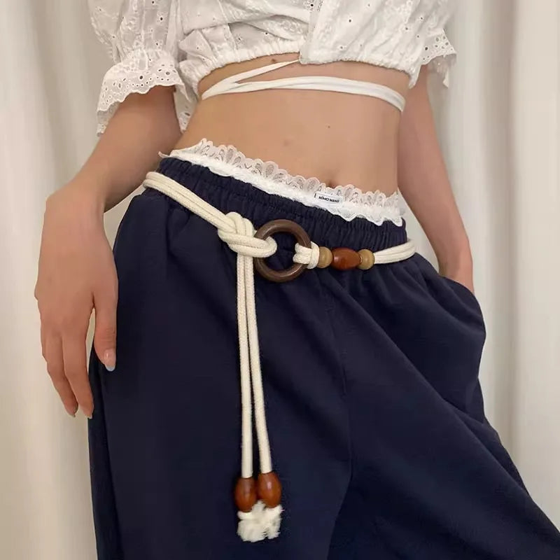 Bohemian Folk Style Braided Waist Rope Nvchan Ring Bead Design With Skirt Pants Decorative Belt
