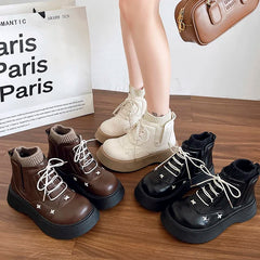 Platform Ankle Boots Elegant Lolita Style Ladies Causal Boots Simple Versatile Leather Boots Women