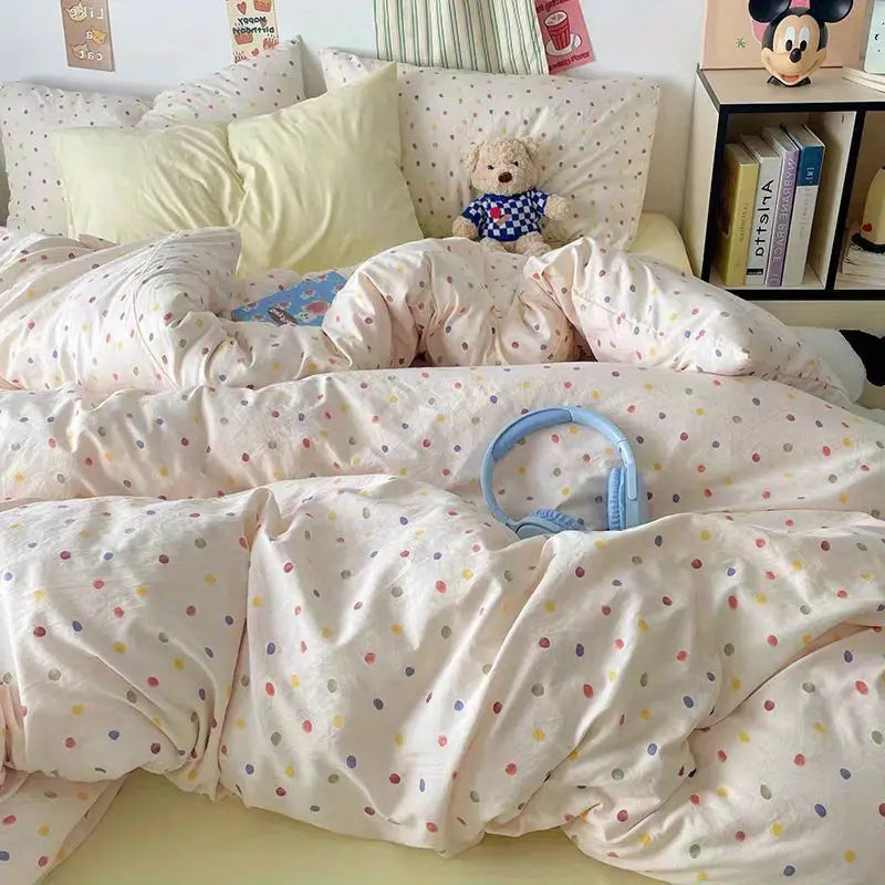 Floral Duvet Cover Set with Flat Sheet Pillowcase No Filler Girls Twin Full Queen Size Korean Soft Bedding Set