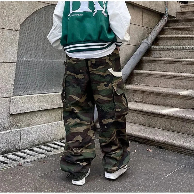 Y2k American High Street Retro Hiphop Camouflage Cargo Pants Thin Pants Gothic Straight Leg Casual Pants Trend Brand