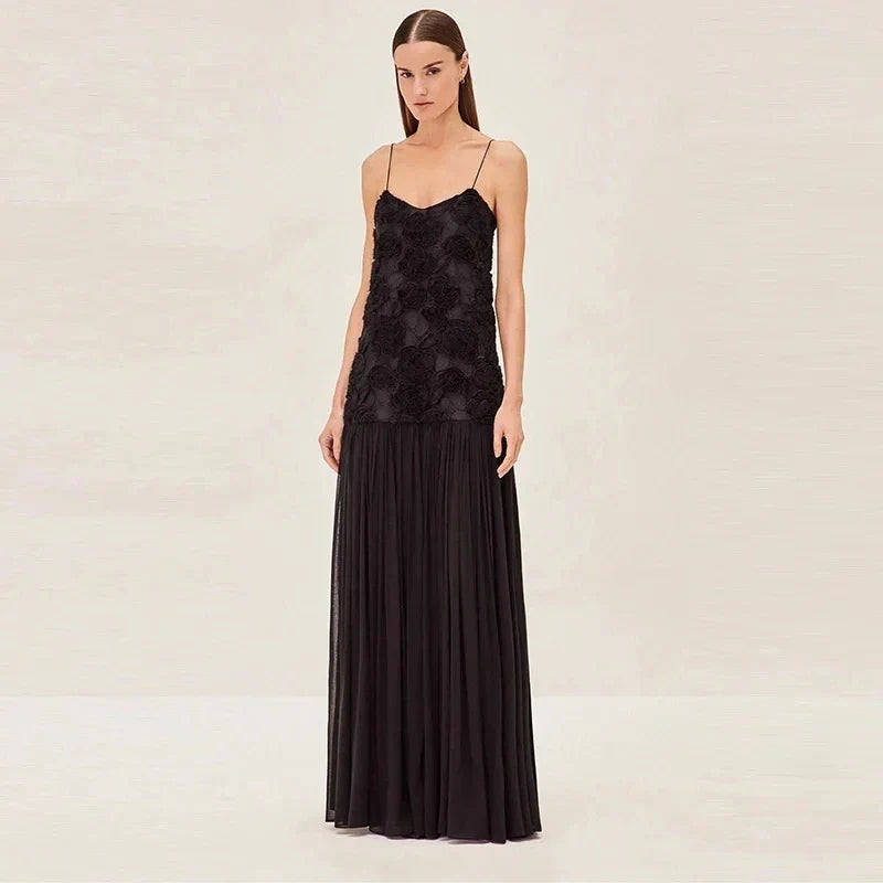 Elegant 3D Flower Long Dress