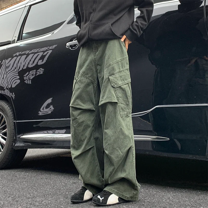 Big Pocket Cargo Pants Japanese Y2k Harajuku Loose Straight Wide Leg Trousers Baggy Pants Man Hip Hop Sweatpants
