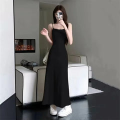 Elastic Tank Dress Sleeveless Off-The-Shoulder Waist-Fitted Slimming Long Dress Off-Shoulder Base Layer