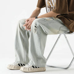 Ripped Jeans Loose Straight Leg Retro Draw Rope Port Brand All-match Casual Pants