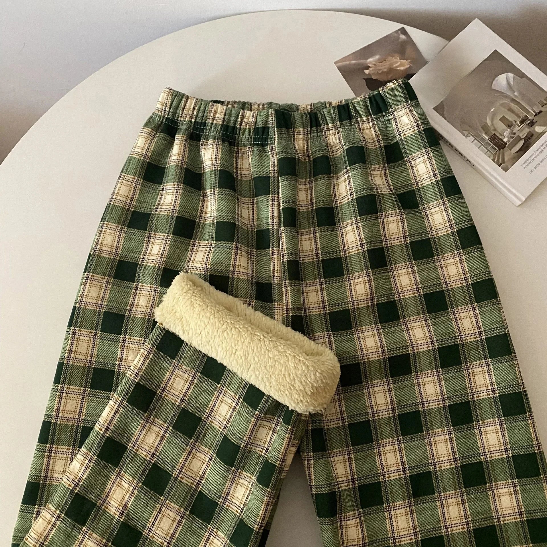 High Waist Fleece Lined Wide Leg Pants Comfortable Casual Korean Style Home Wear Slimming Trousers