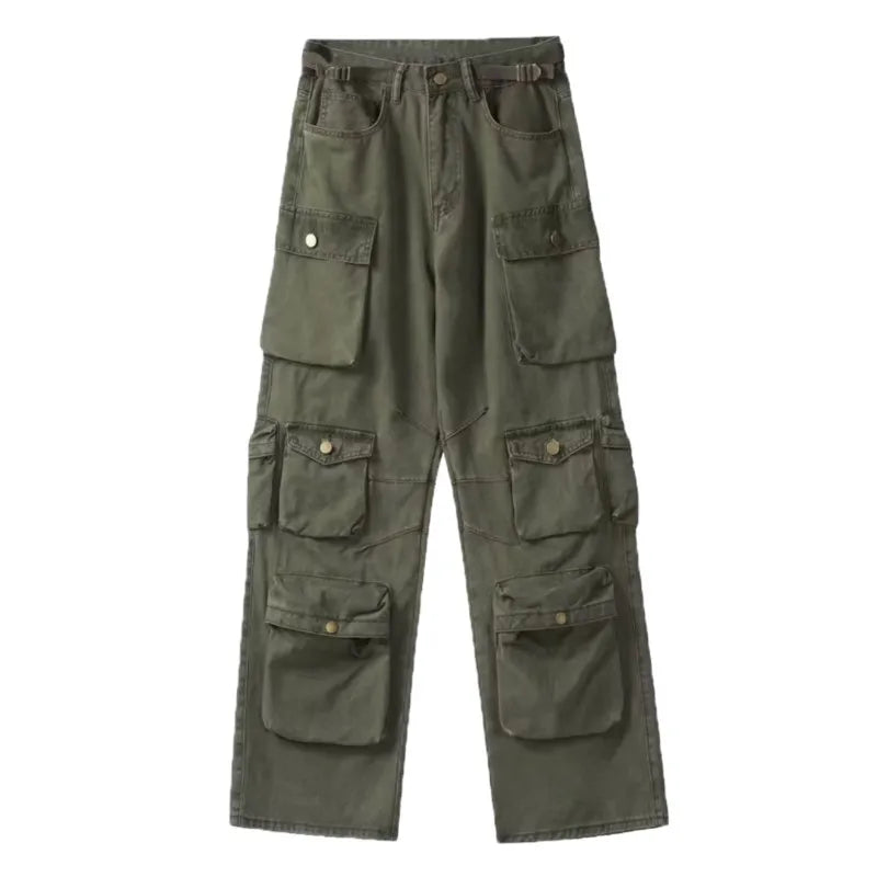 Cargo pants Rice White Multi-pockets Overalls Harajuku stays Loose Casual Trousers Straight Mopping Pants