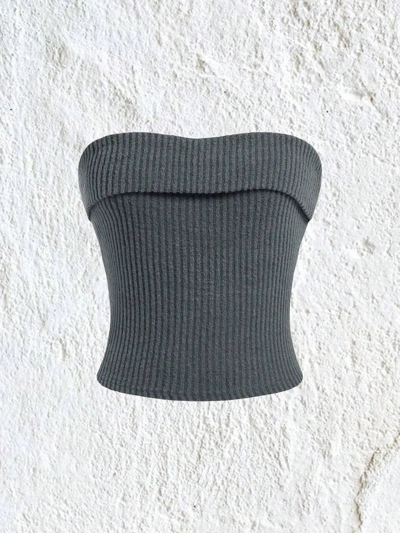 Rib-knit Tube Top Y2K Clothes Grunge Punk Solid Strapless Sleeveless Slim Fit Crop Tank Top Streetwear