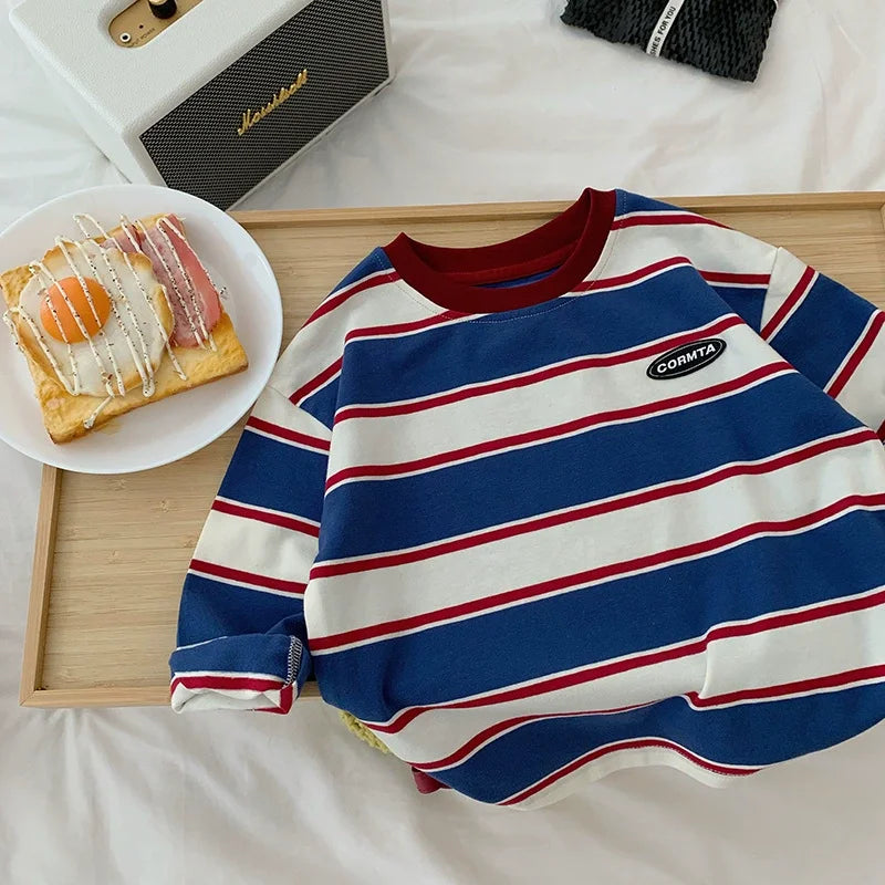 Stylish Boys' Striped Sweatshirt Comfortable Long Sleeve Top